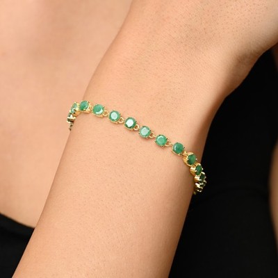 9K Gold Natural Emerald Tennis Bracelet   Handmade Luxury Gemstone Jewellery