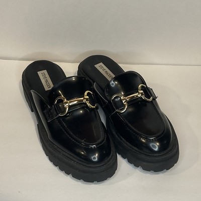 Steve Madden Black Gold Buckle Girls Mules Size 6.5