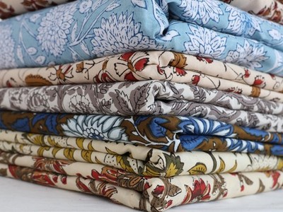 100 Pieces Hand Block Printed Fabric Scraps | Patchwork Quilt Craft Pack