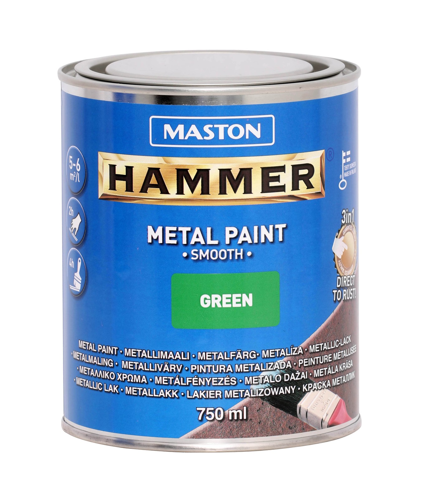 Maston Hammer Smooth Primer & Surface Paint Anti-Rust Indoor Outdoor Green 750mL