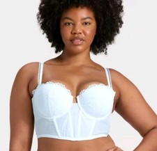 NWT Auden White Lace  Mesh Lightly Boned Underwire Bustier Adjustable Size XL