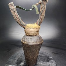 Antique Rare Handmade African Iron Cowbell with Fabric 19 Tall   