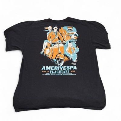 Vintage Amerivespa 2005 Flagstaff Arizona Route 66 T-Shirt, Black Cotton, Y2K