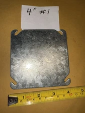 NEW LOT 4 Pc METAL 4" BLANK FLAT SQUARE ELECTRICAL BOX COVERS New Old Stock # 1