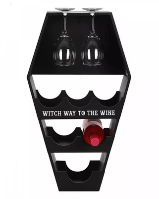 HORROR-SHOP Schwarzer Sarg als Weinregal 62 cm als geniales Gothic Wohnaccessoire