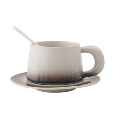 Ceramic Cappuccino Cup and Saucer Set, 8 oz, White with Pink Gradient, Coffee