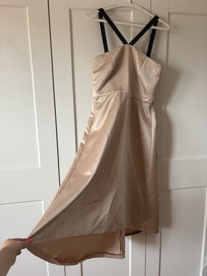 Pennyblack Damen Satin Kleid 38 beige Midi A-Linie Reißverschluss