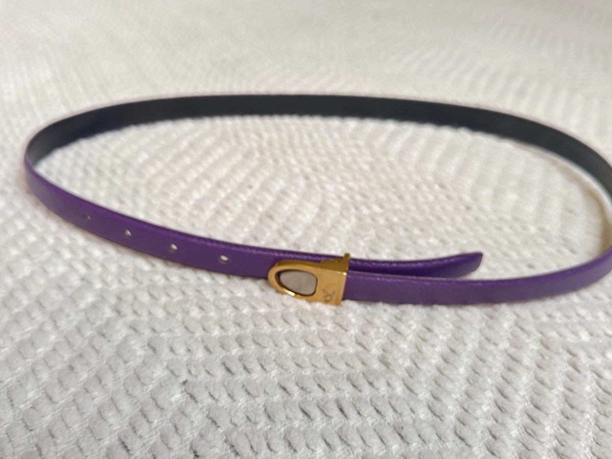 Playboy Unisex Thin Purple Leather Gold Toned  Buckle Belt Iconic Bunny Logo 38\