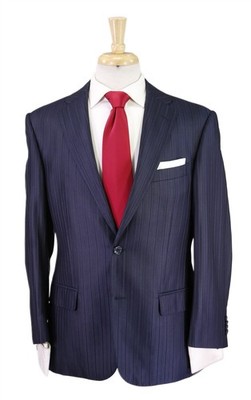 Versace Collection Dark Royal Blue Tonestripe 2-Btn Wool Silk Suit 40R