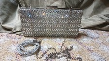 Nina Winslet Silver Crystal Clutch,w/2 Detachable Straps, Evening Purse