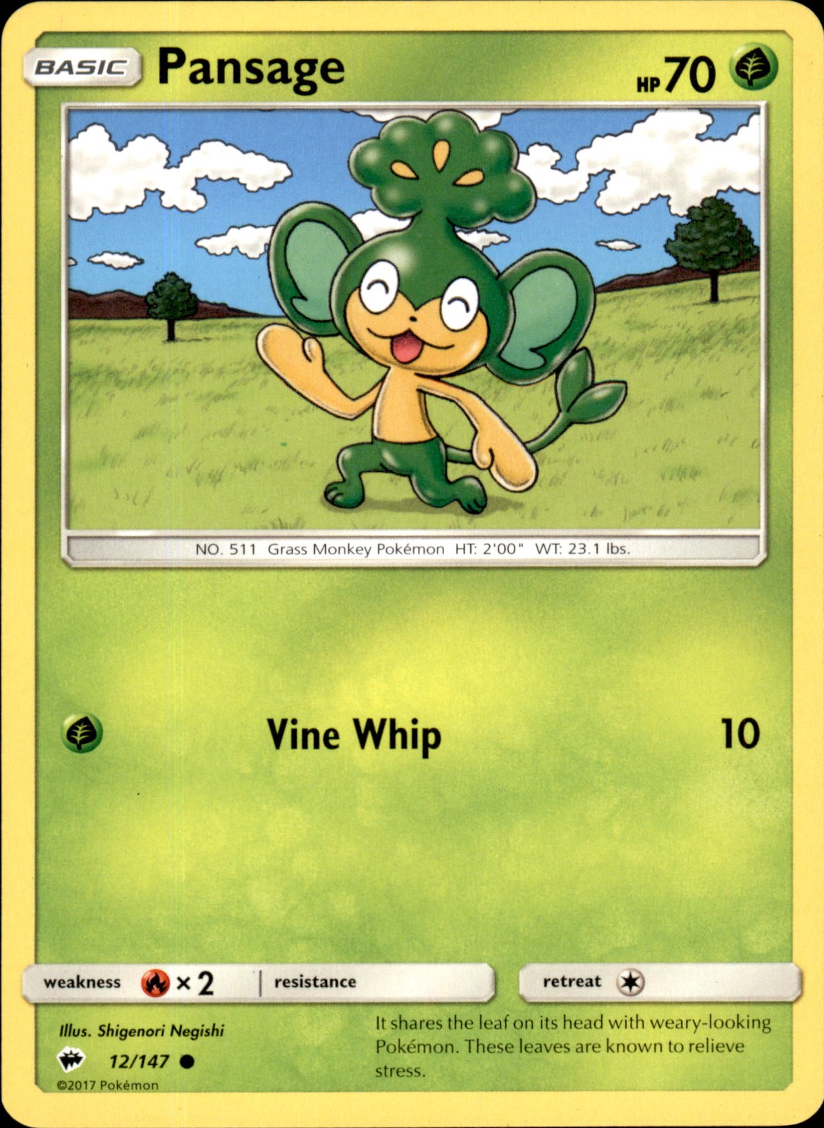 Pansage 12/147 Common - Pokemon SM - Burning Shadows NM