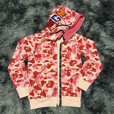 A Bathing Ape BAPE Shark Hoodie Pink Camo Full Zip Fleece Cotton