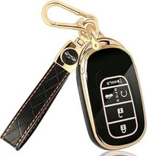 Key Fob Cover with Leather Keychain, Stylish TPU Key Fo Color: For Honda Black