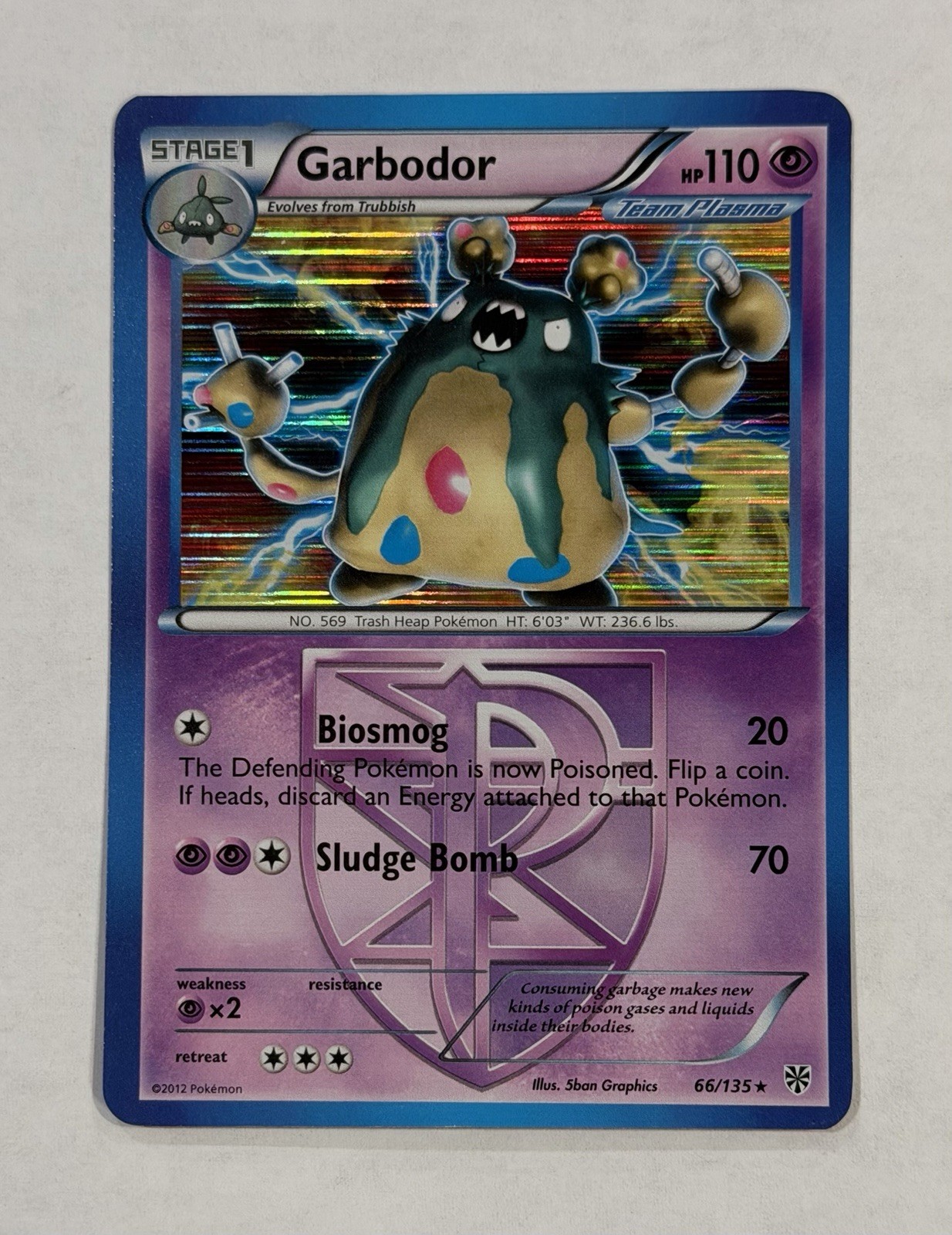 Pokémon GARBODOR Card 66/135 Holo Rare LP B&W Plasma Storm English Light Play