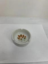 Vintage MCM 1970’s Floral Pattern Ceramic 3-Slot Ashtray