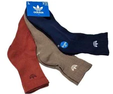 3 Pair Adidas High Quarter Socks, Men's Shoe Size 8-12 Size L, Blue Brown L21 MP