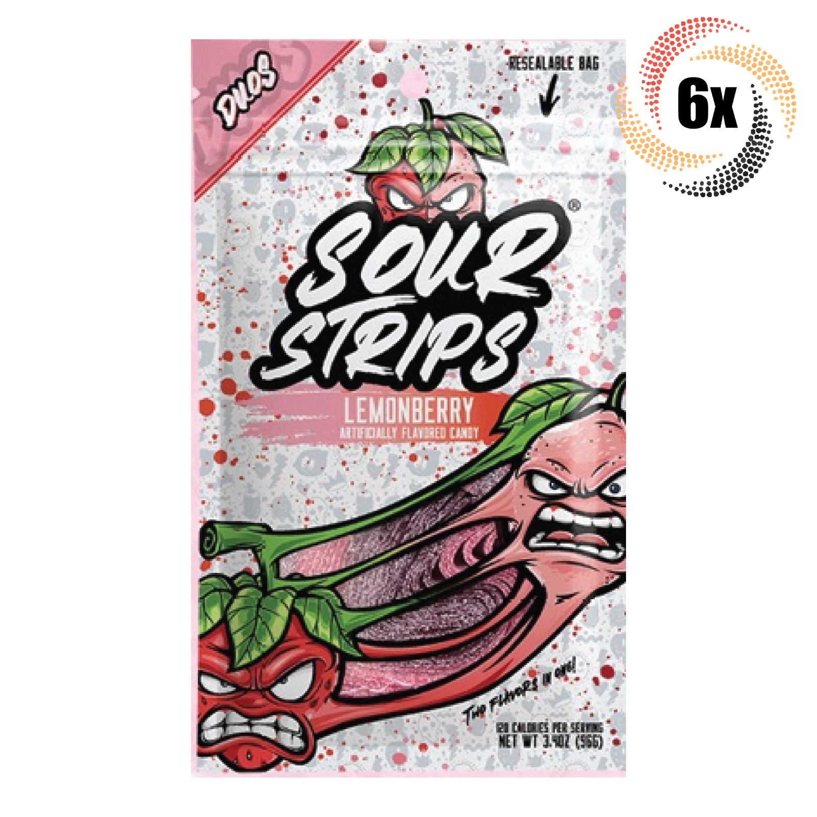 6 пакетиков конфет Sour Strips Duos с лимонно-ягодным вкусом |3,4 унции | Быстрая доставка