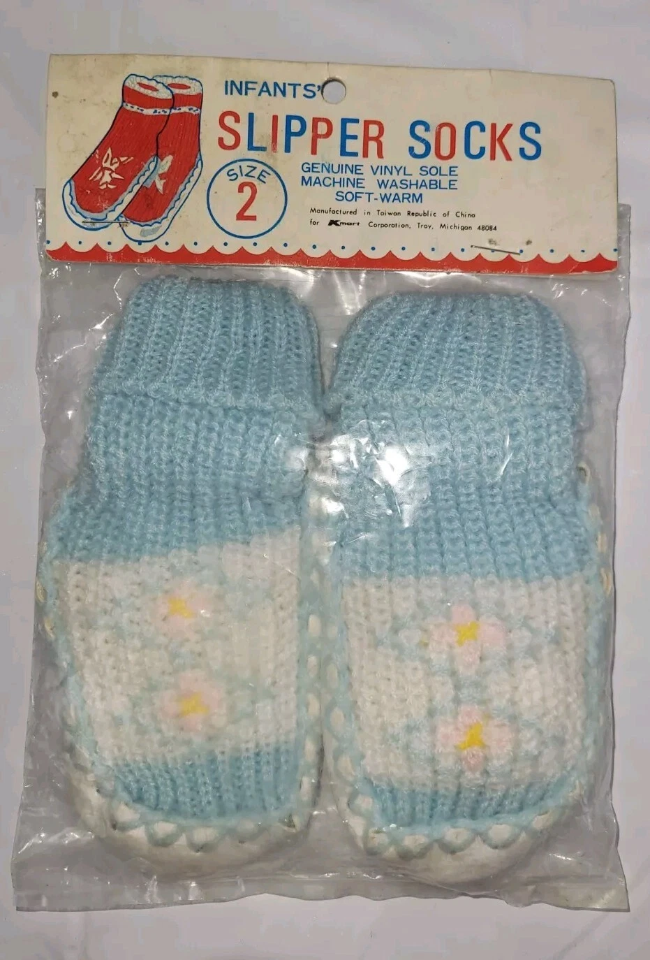 Vintage Kmart Infant Slipper Socks Size 2 (up to 1yr) NEW Knit Top Vinyl Bottom