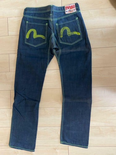 EVISU Jeans Denim Pants Green Stitching 