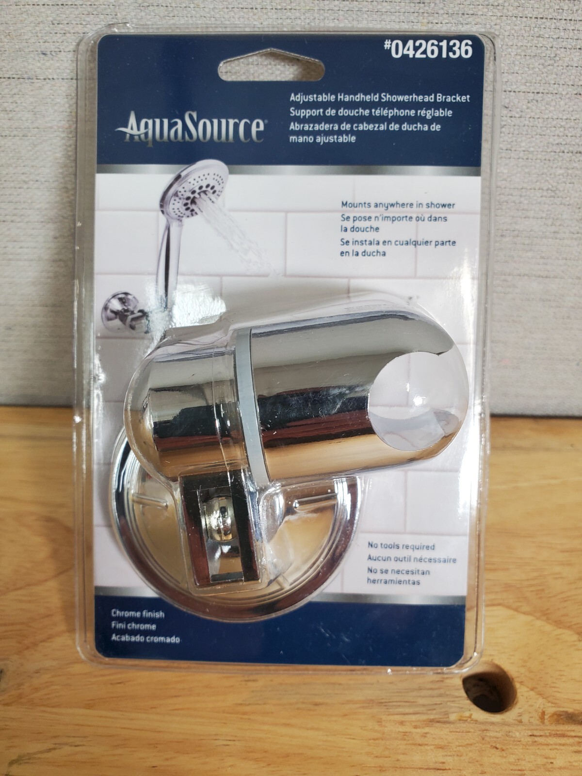 AquaSource Adjustable Shower Head Bracket 0426136 with Chrome Finish