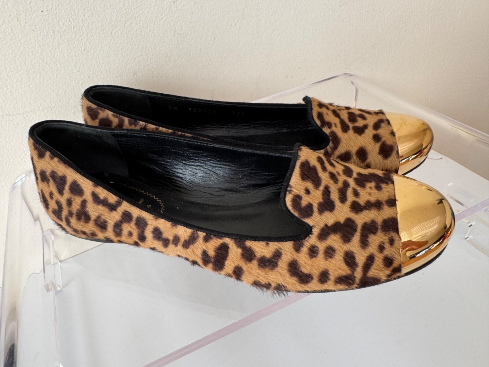 SAINT LAURENT Scarpe ballerine YSL Paris pony scamosciate oro punta cappuccio misura 37 5 Italia