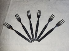 6 Kuchen-gabeln DDR Elstawa Plastik-Plaste-griff schwarz Punkte 16cm
