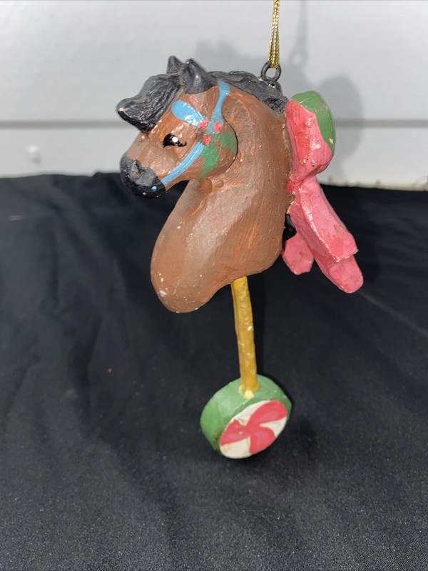 Vtg. House Of Hatten Hobby Horse Xmas Ornament W/bow Apprx. 7” #TB31