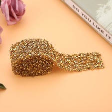 30mm Mesh Wrap Roll Sparkle Crystal Rhinestone Ribbon Decoration Gold 