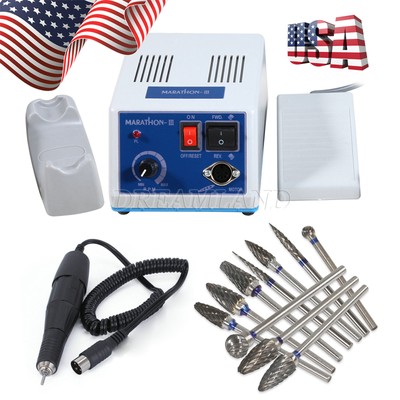 Dental LAB MARATHON-III Micromotor 35K RPM Polishing Handpiece / 10 Burs USA