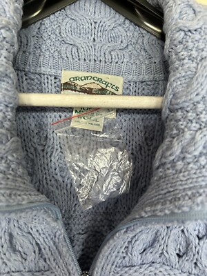 Aran Crafts Sz M Light Blue Cable Full Zip 100% Merino Wool NWT | eBay