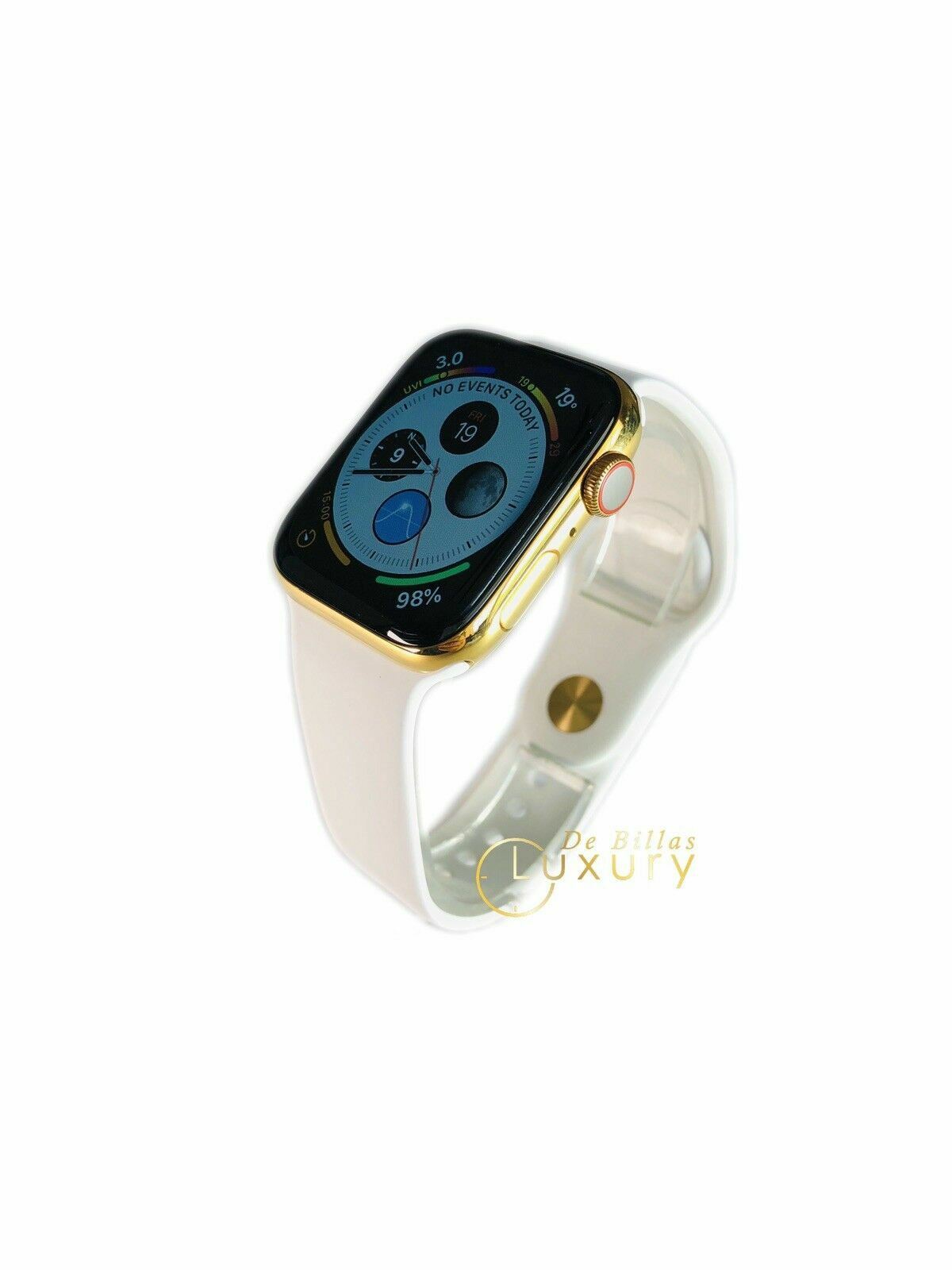 CUSTOM 24K Gold Plated 44MM Apple Watch SERIES 6 With White Sport B GPS ...