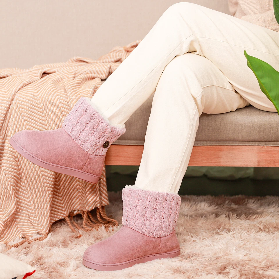 Женские теплые шенильные вязаные тапочки-ботинки из пеноматериала с эффектом памяти удобные замшевые хлопковые сапоги - Изображение 2 из 2
