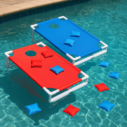 Pool Cornhole Board Games Toys Set Floating Portable Cornhole Set with 2 PVC Fra