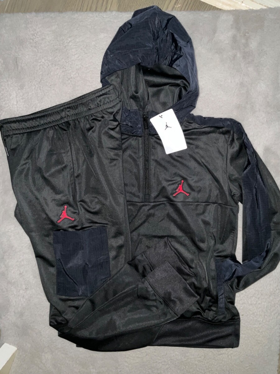 New Big Boys Black 2pc Air Jordan quarter zip Track suit