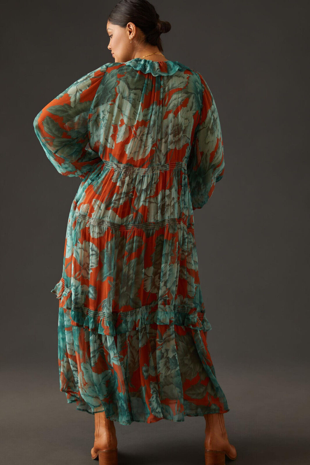 Anthropologie Marais Chiffon Maxi Dress Floral Printed Tiered Flowy
