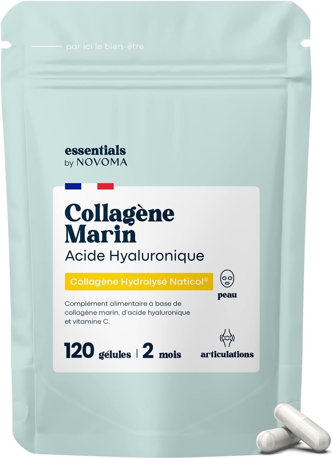 Collagène marin acide hyaluronique gélules pour peau hydratée et renouvellement cellulaire 60 jours