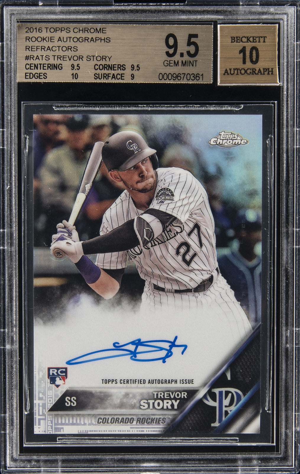 2016 TOPPS CHROME ROOKIE AUTO REFRACTORS #RATS TREVOR STORY /499 BGS 9.5 AUTO 10