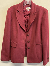 Talbots 100 Wool dark red blazer jacket Size 8 logo metal buttons Pockets