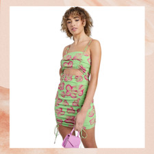 Wild Fable Sexy Mint Green Floral Cut-Out Ruched Bodycon Mini Dress Size Large