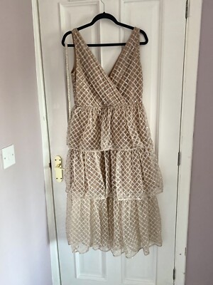 Self Portrait Tan Grid Sequin Tiered midi dress 10 | eBay UK