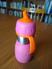 Basix Safe Sippy Cup -- Silicone over Stainless Steel 2-in-1 Cup w/ Straw Pink