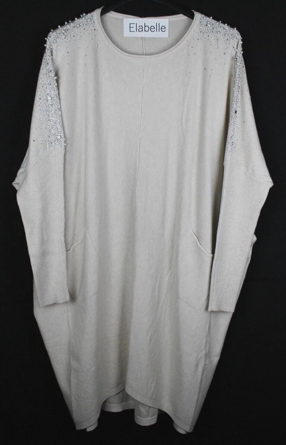 OFF WHITE Abito da donna Lagenlook maniche da pipistrello scintillante perla diamante design a costine lavorato a maglia