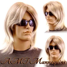 Male blond wig w. highlights, full size adjustable, Halloween synthetic wig-K11G