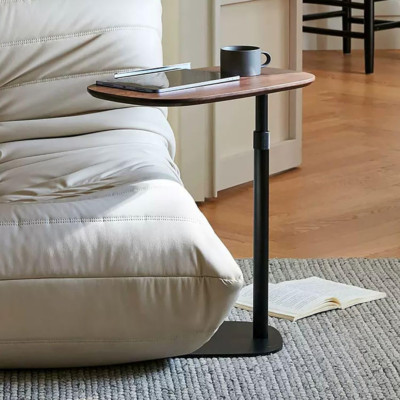 Adjustable C Shaped Side Table - Modern Walnut Wood Laptop Desk for Small Spaces