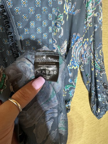 East Tunic Dress Size 16 Blue Paisley Print Semi Sheer Silk Blend - Picture 5 of 10
