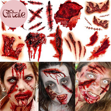 8 Sheets Halloween Fake Scar Tattoos for Women Men Adults Kids, Fake Wound Reali