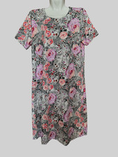 Womens M/ L Gray Casual LoungeDress Floral Print Knit Everyday Dress ShortSleeve