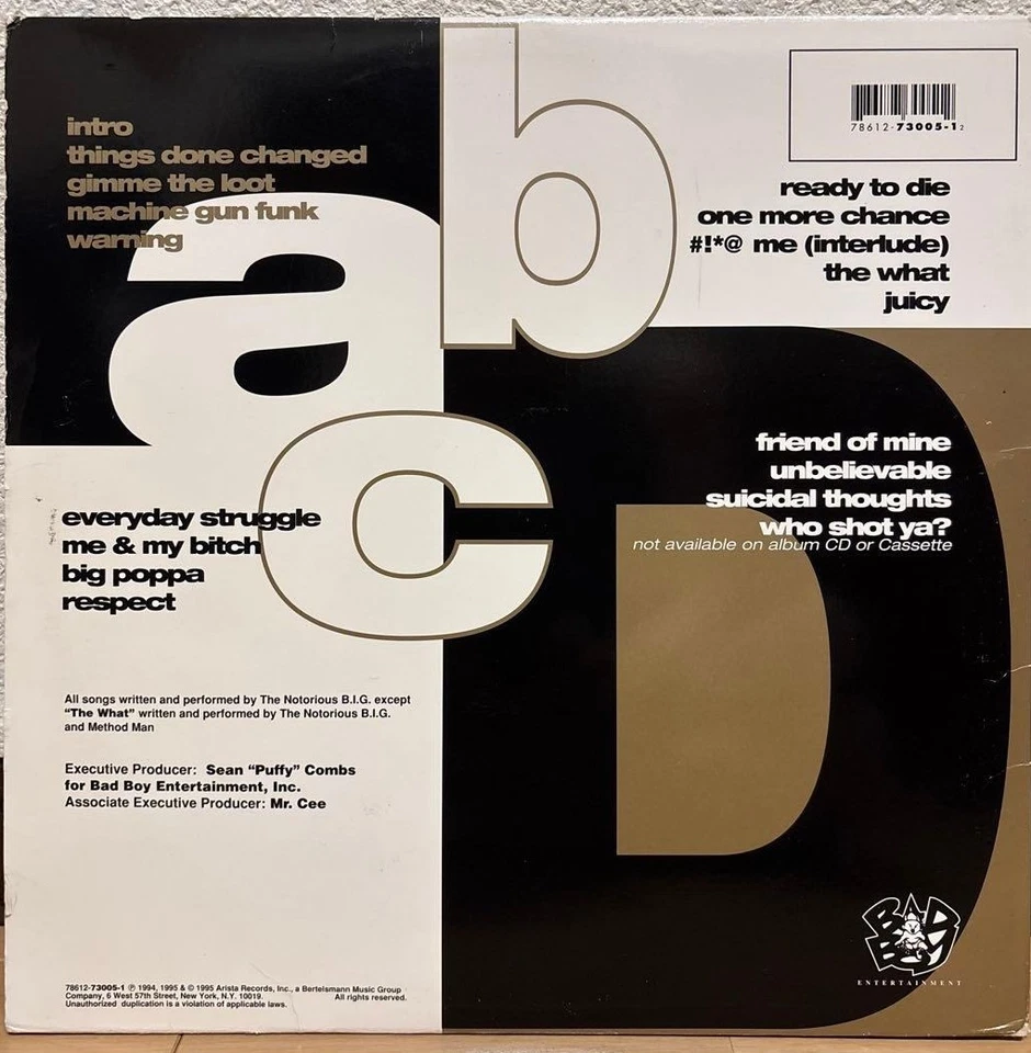 The Notorious B.I.G. Ready To Die 2LP Vinyl 1995 US Press Bad Boy 78612730051 - Image 2 of 4