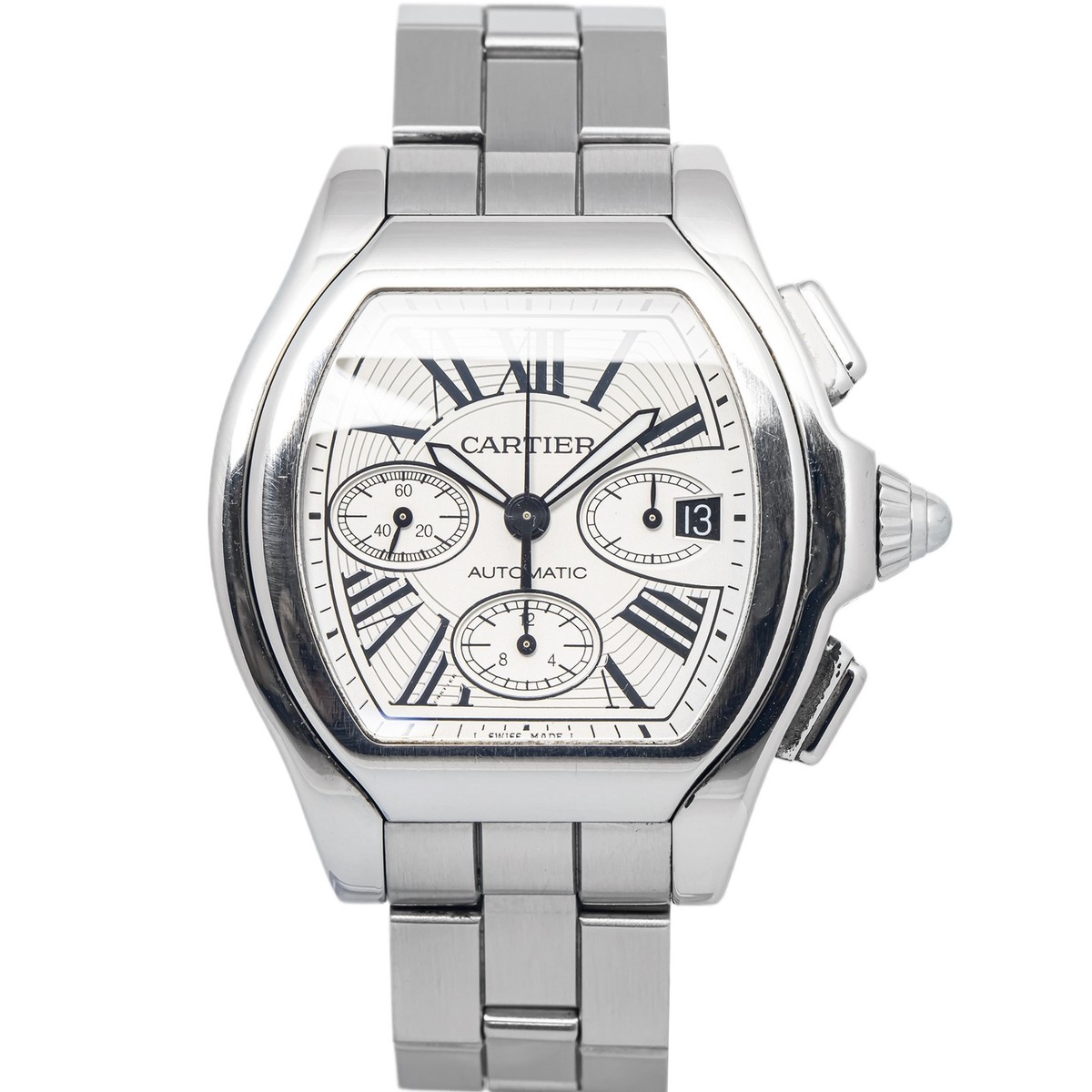 Cartier Roadster 3405 W6206019 SS Silver Dial Auto Men Watch 43mm
