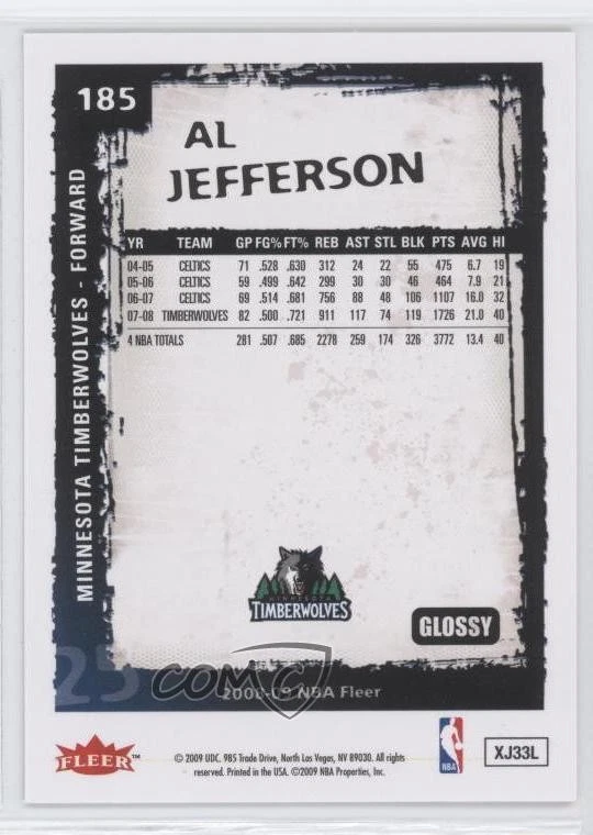 2008-09 Fleer Glossy Al Jefferson #185 - Image 2 of 2